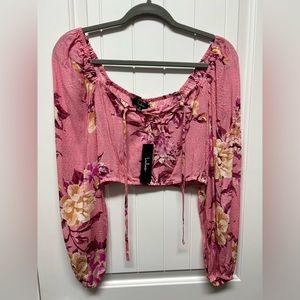 XS Lulus Pink Rose Crop Top with Tie Detail